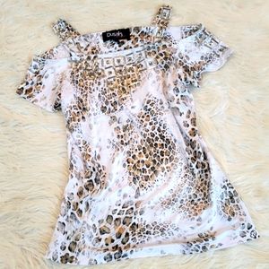 Gorgeous Cheetah Print Top Off Cold Shoulder Beads